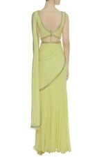 Saree Trends Women's Faux Georgette ready to wear Frill saree with unstitched blouse - Image 2