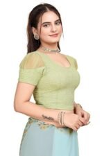 Short Sleeve with Organza Patch Sleeve Readymade Saree Blouse for Women Stylish (CH1095