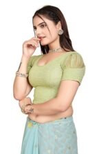Short Sleeve with Organza Patch Sleeve Readymade Saree Blouse for Women Stylish (CH1095 - Image 3