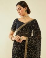 Embroidered Saree with Contrast Border - Image 3